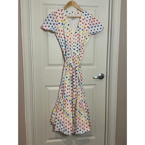 Color Me Courtney Long Short Sleeve Dress White w/polkadots Size 4 - Picture 3 of 11
